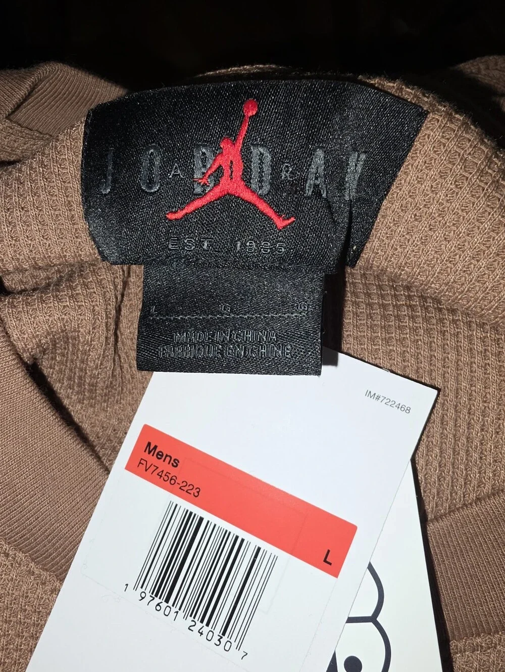 Jordan Essentials Long Sleeve Knit Top ~ Archaeo Brown FV7456-223 Men's: L *NWT